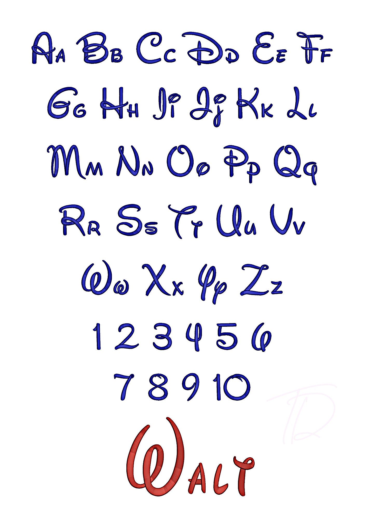 Walt Disney 3D puff embroidery digital font