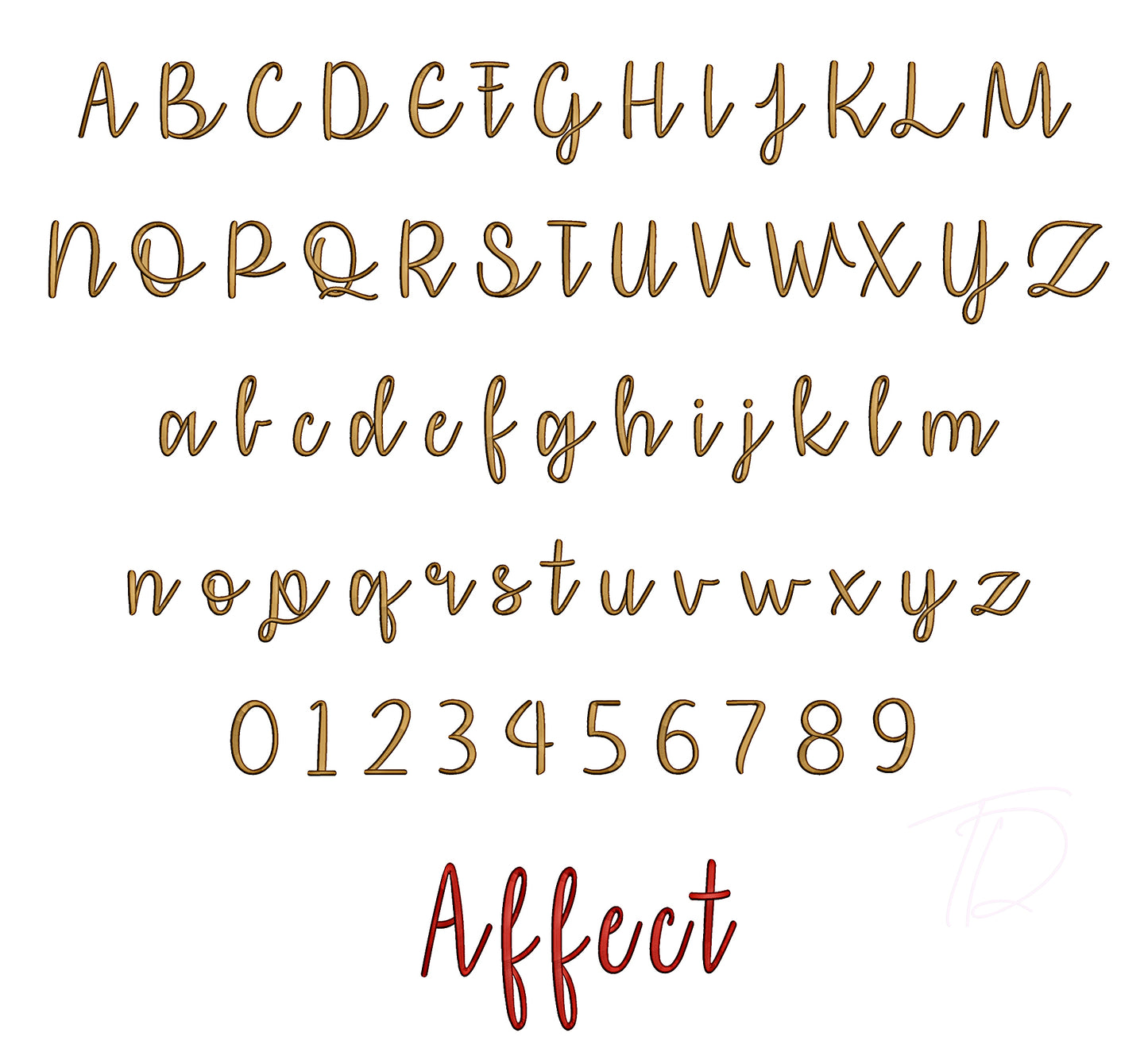 Affection 3D puff embroidery digital font. PES DST BX embroidery file for instant download