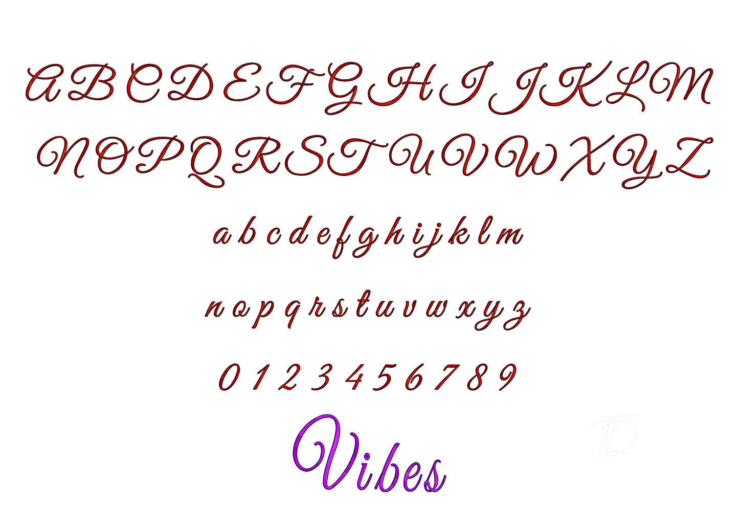 Vibes 3D puff embroidery digital font. PES DST BX embroidery file for instant download.