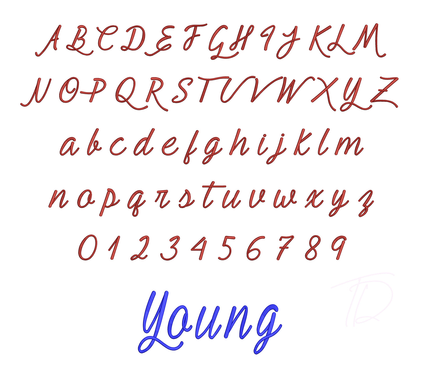 Young 3D puff embroidery digital font. PES DST BX embroidery file for instant download