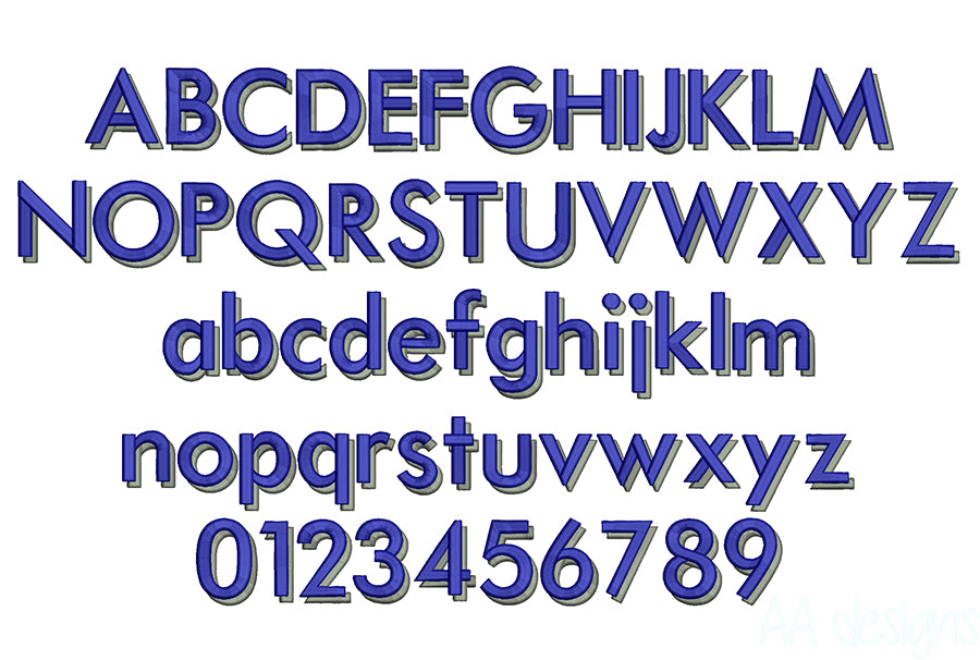Shadow 3D puff embroidery digital font
