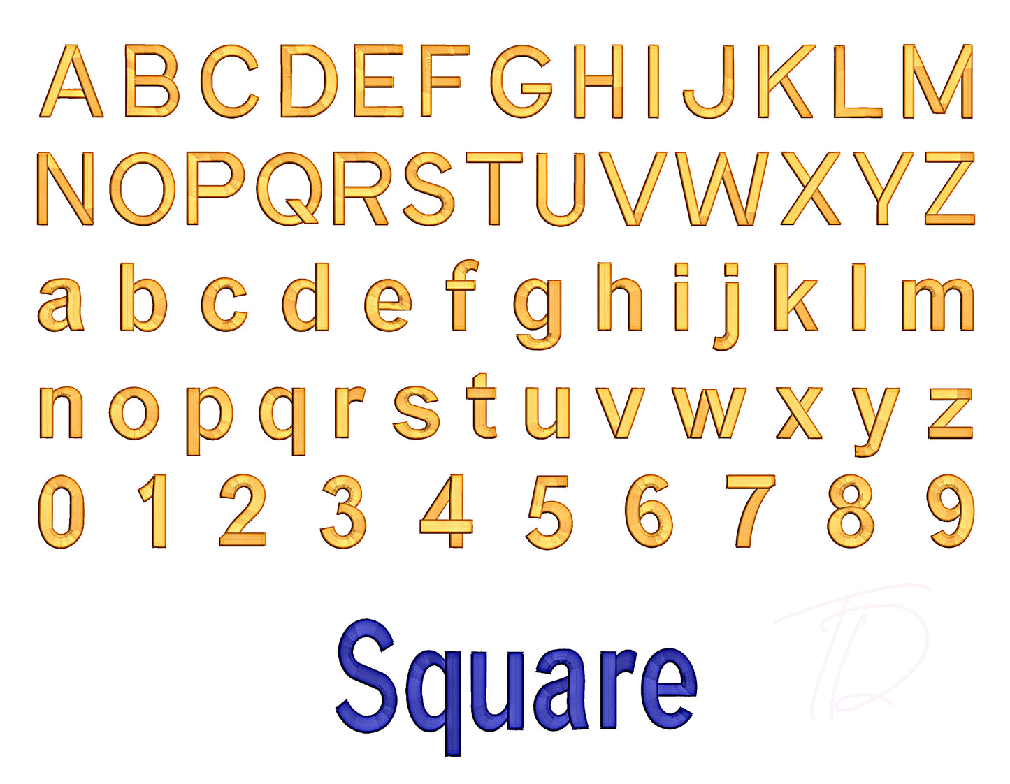 Square 3D puff embroidery digital font