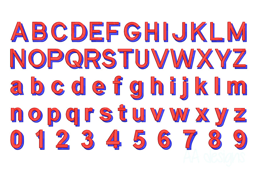 Shadow 3D puff embroidery digital font