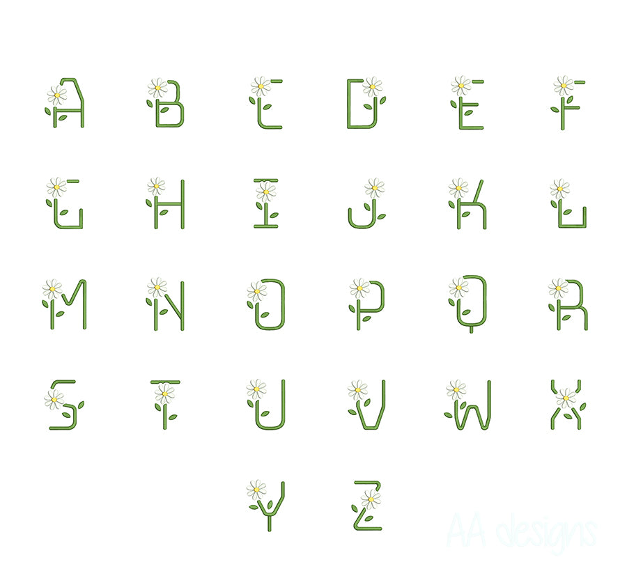 Daisy embroidery digital font