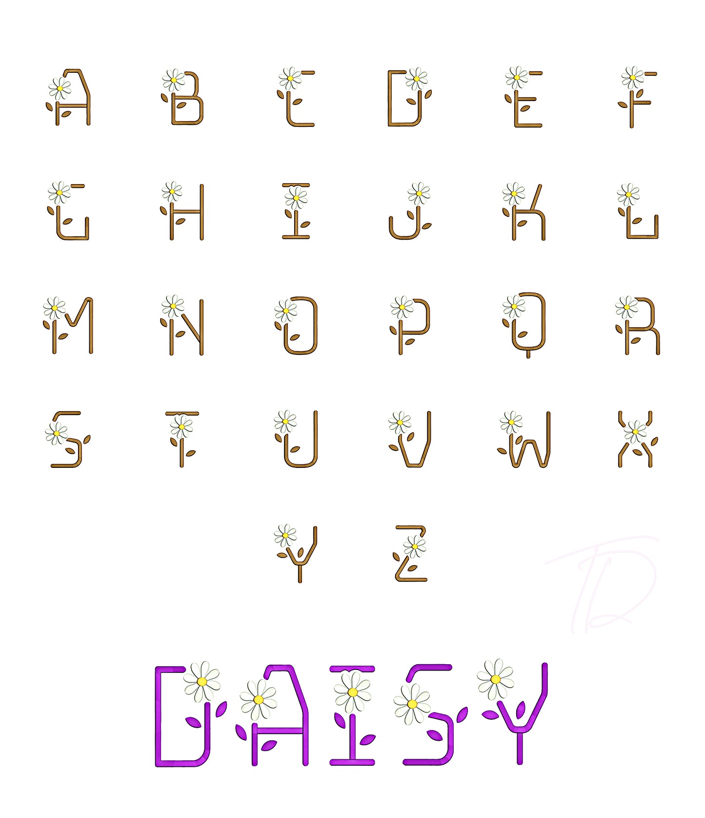Daisy embroidery digital font