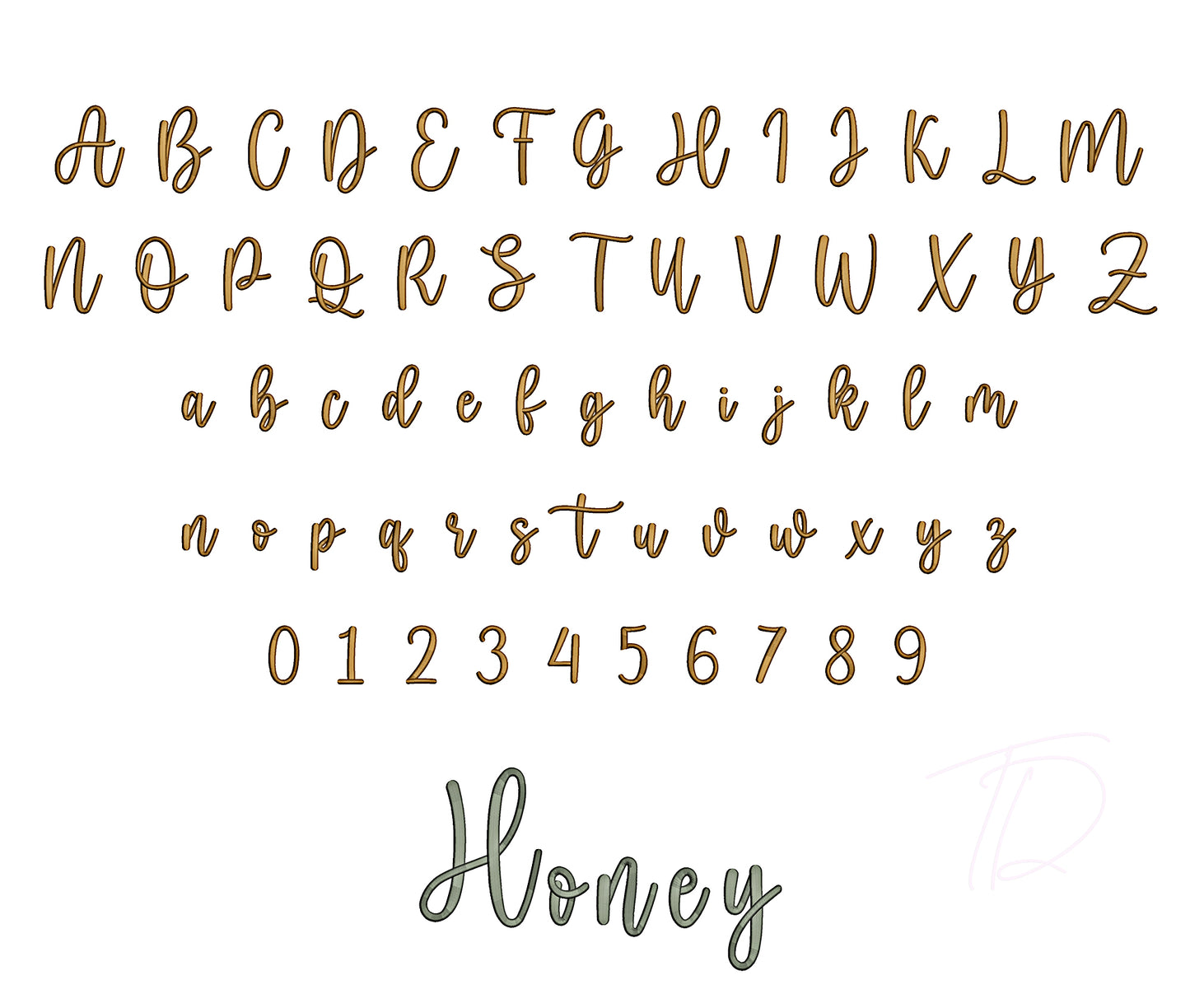 Honey 3D puff embroidery digital font