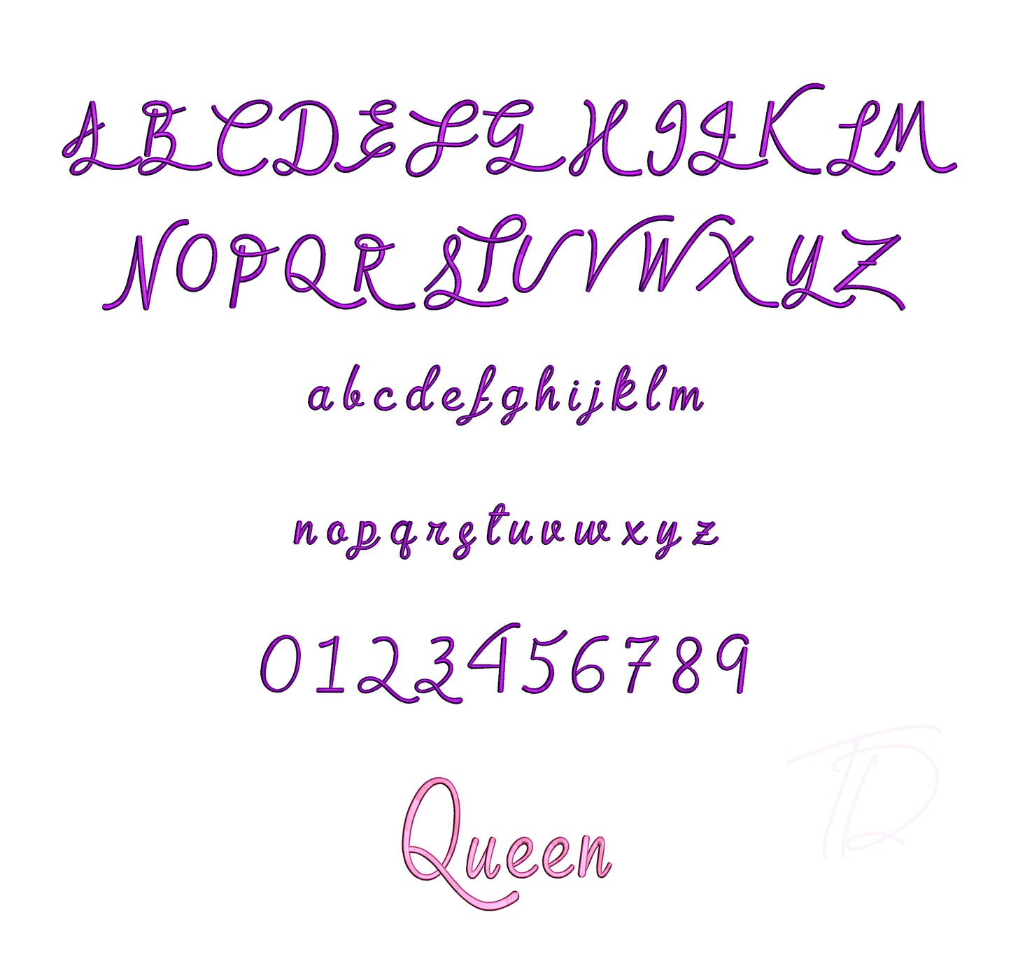 Queen 3D puff embroidery digital font. Machine embroidery font in 3D puff foam. PES DST BX and all files for embroidery machine