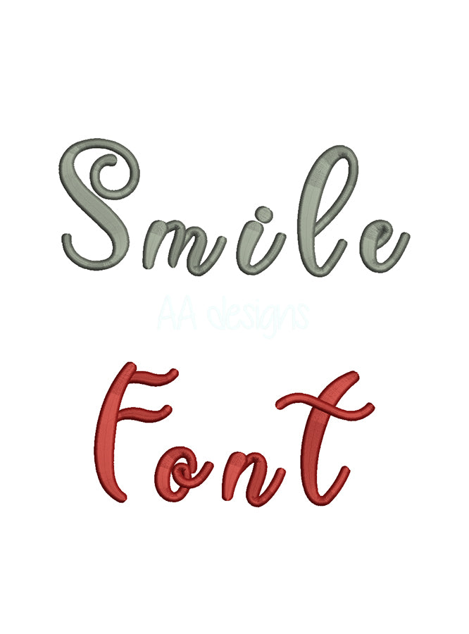 Smile 3D puff embroidery digital font. Machine embroidery font in 3D puff foam. PES DST BX and all files for embroidery machine