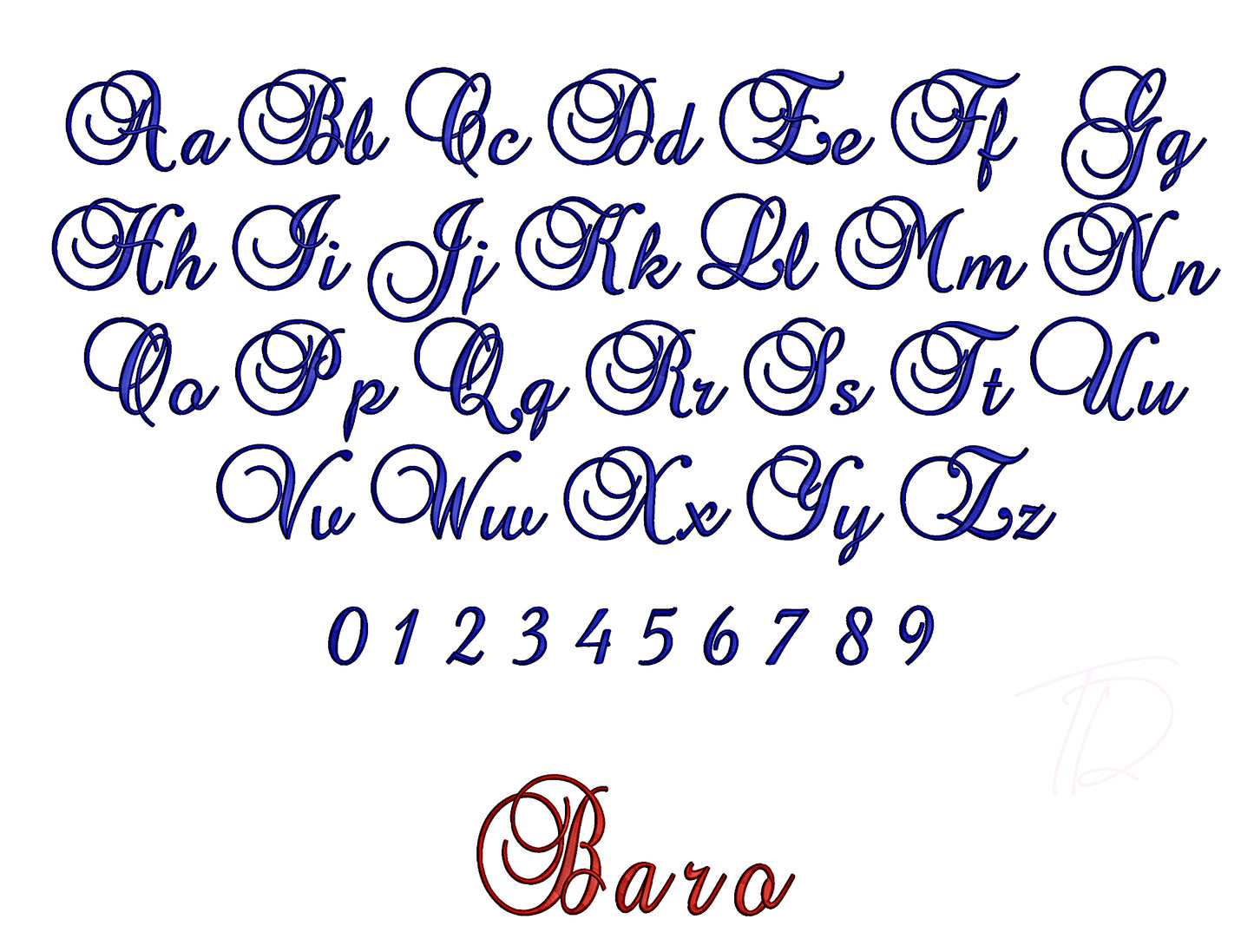 Baroque puff embroidery digital font. Machine embroidery font in 3D puff foam. PES DST BX and all files for embroidery machine.