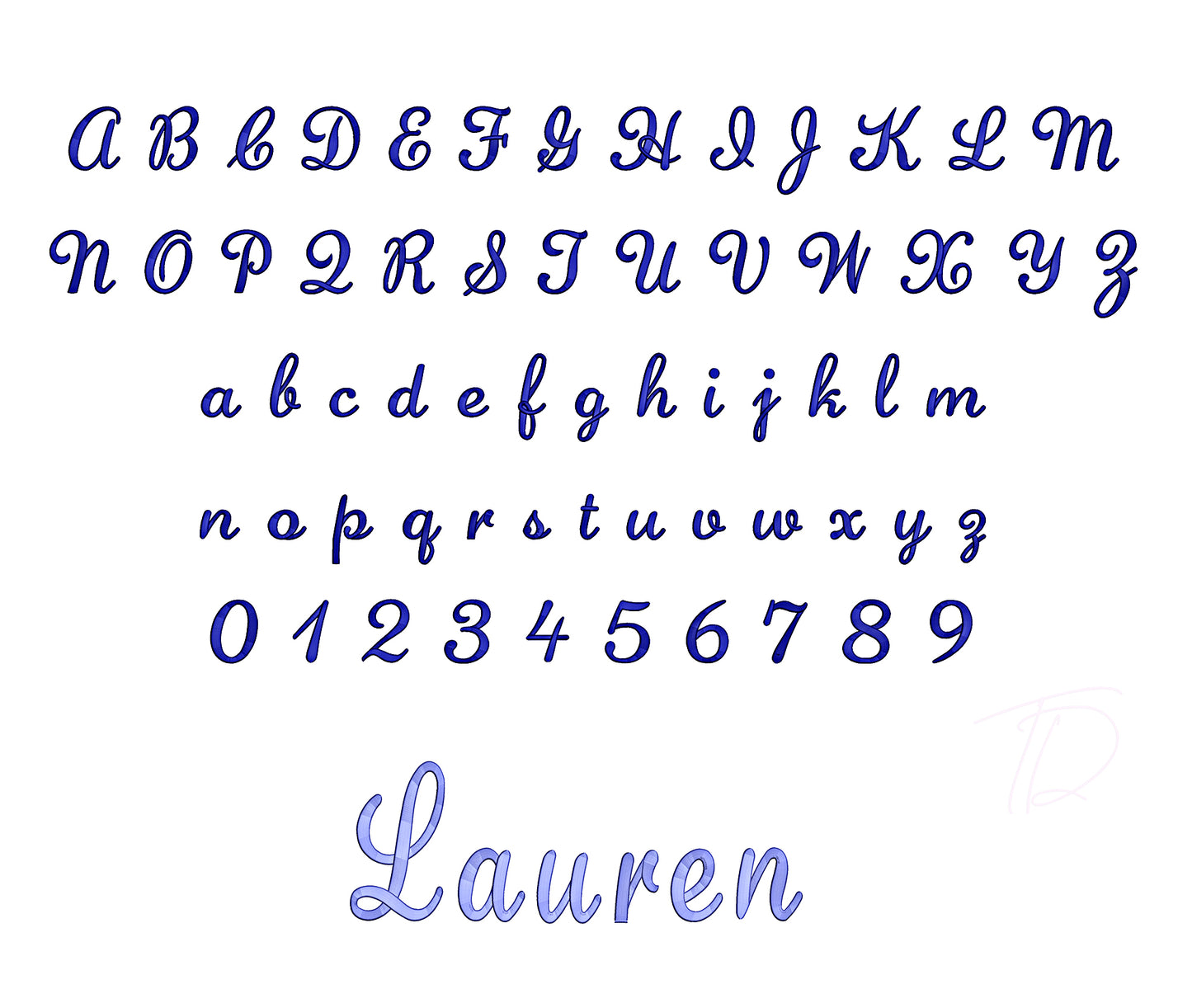 Lauren 3D puff embroidery digital font. Machine embroidery font in 3d puff foam. PES DST BX and all files for embroidery machine