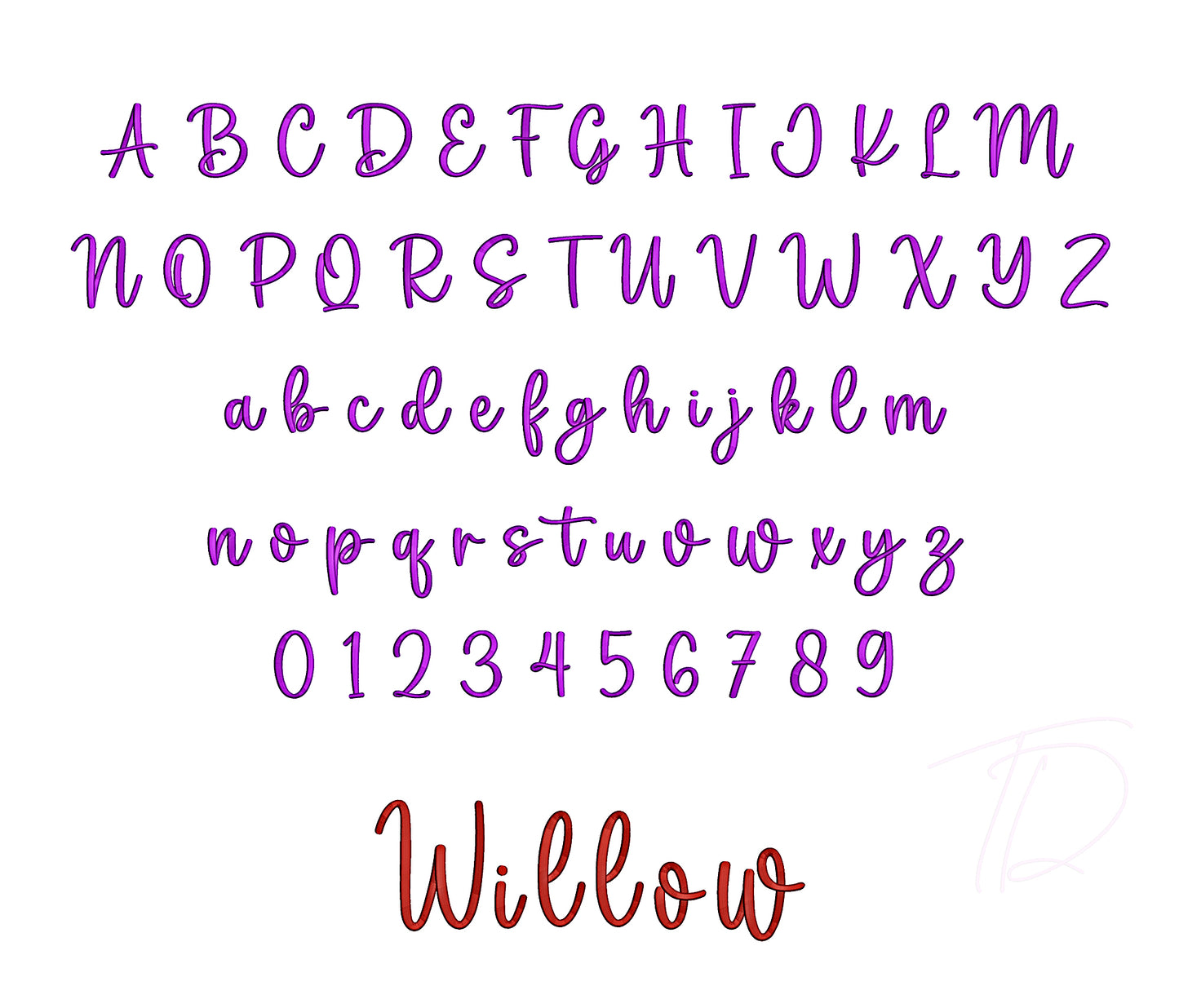 Willow 3D puff embroidery digital font