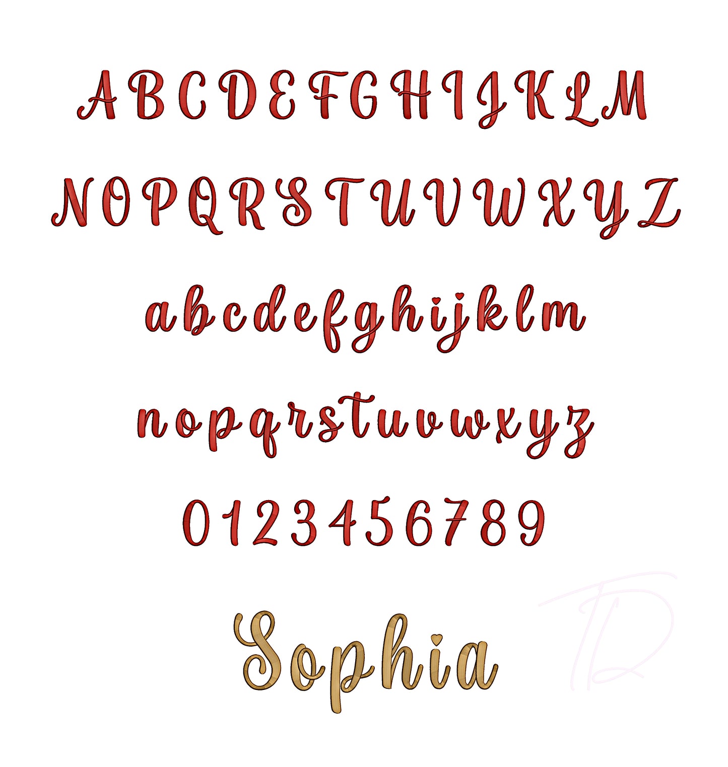 Sophia 3D puff embroidery digital font
