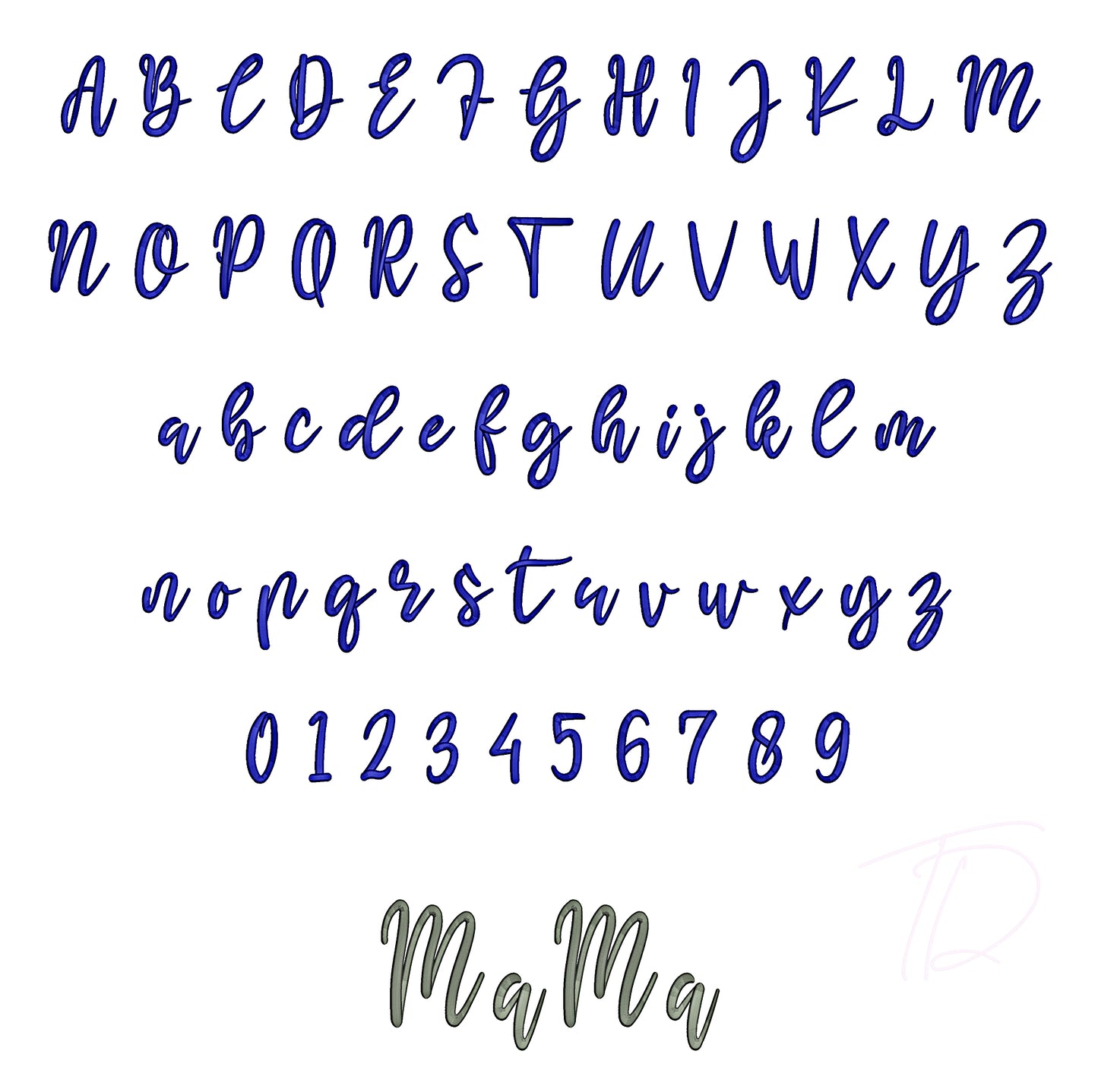 Mama 3D puff embroidery digital font