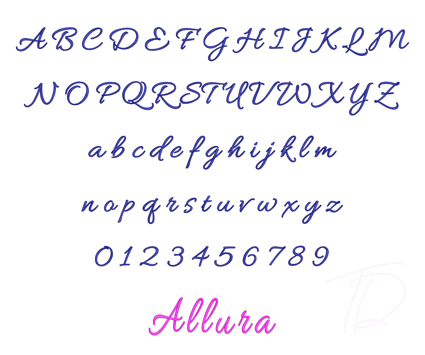 Allura 3D puff embroidery digital font