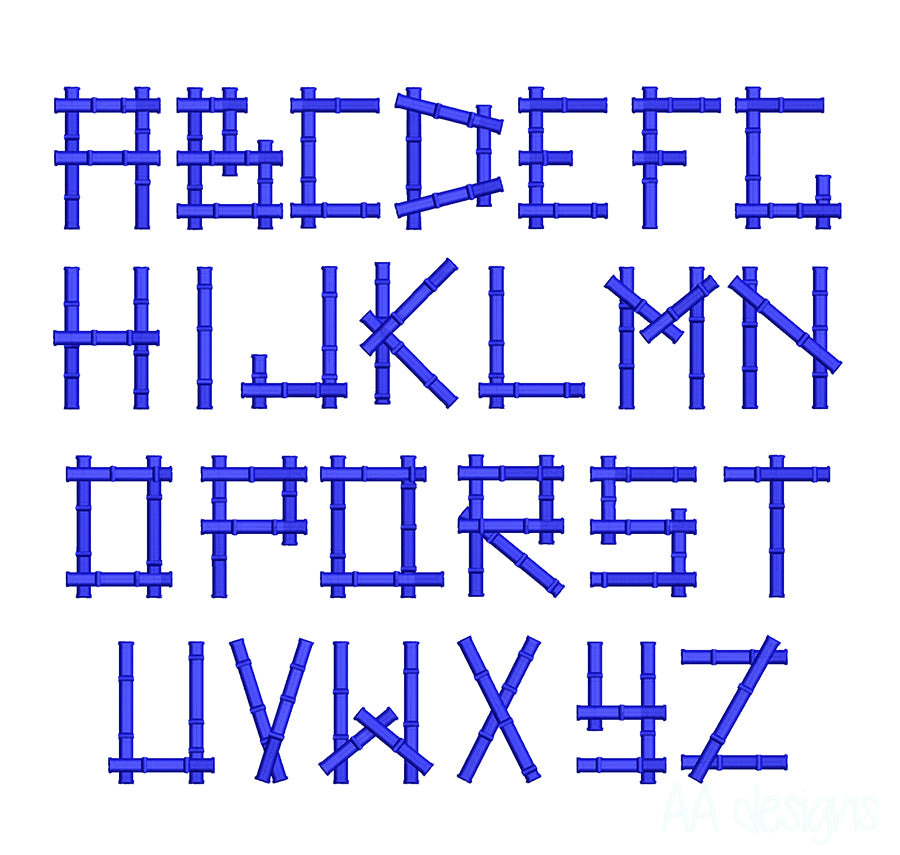 Bamboo 3D puff embroidery digital font. Machine embroidery font in 3D foam. PES DST BX embroidery file for instant download