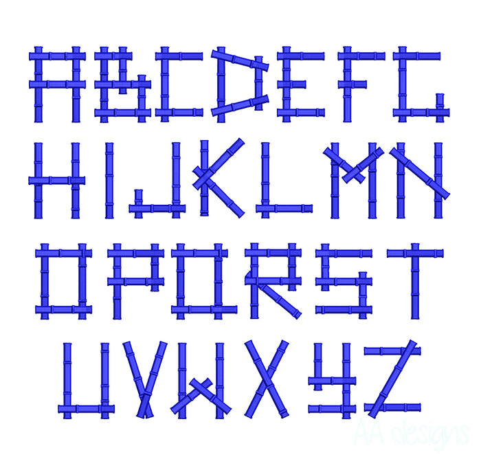 Bamboo 3D puff embroidery digital font. Machine embroidery font in 3D foam. PES DST BX embroidery file for instant download