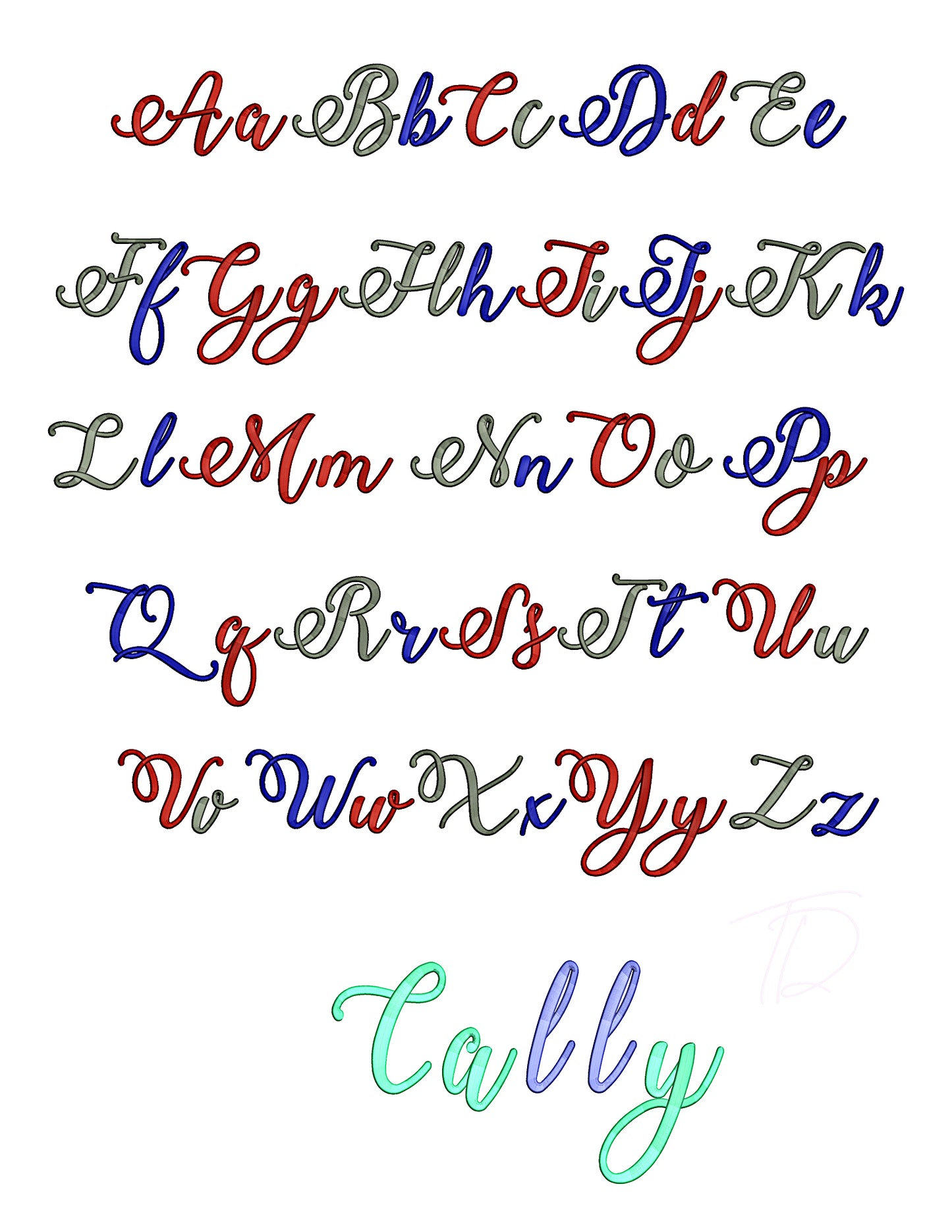 Cally3D puff embroidery digital font