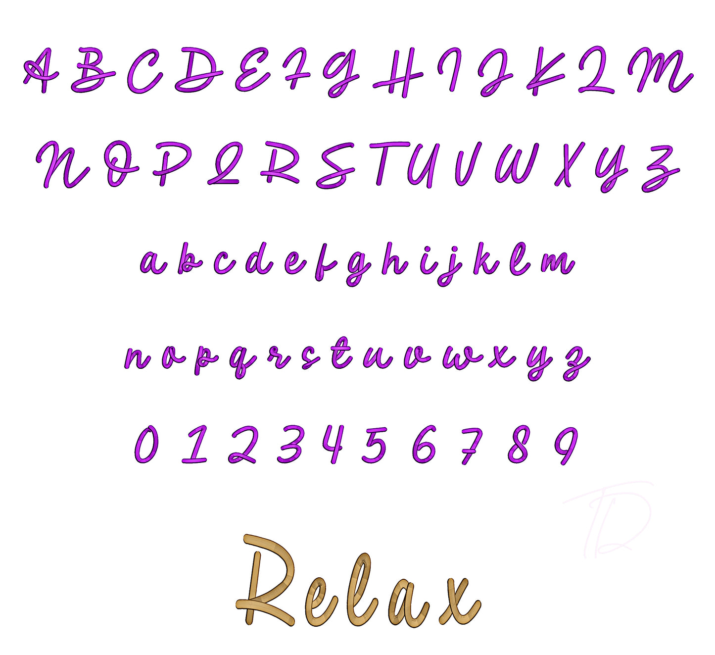 Relaxer3D puff embroidery digital font