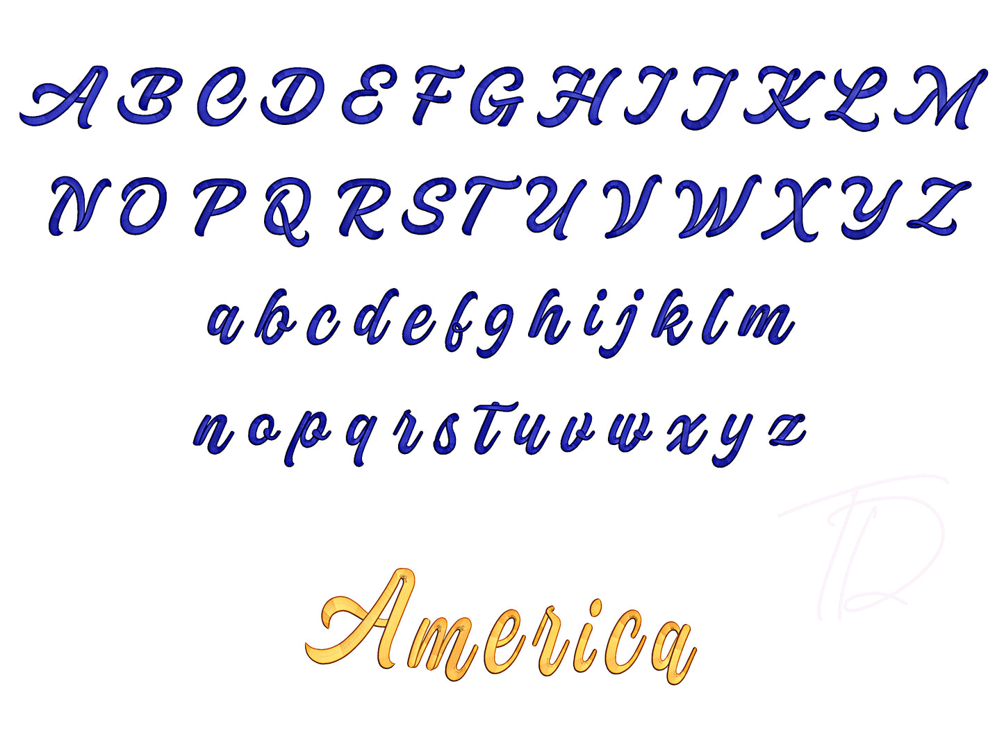 America 3D puff embroidery digital font