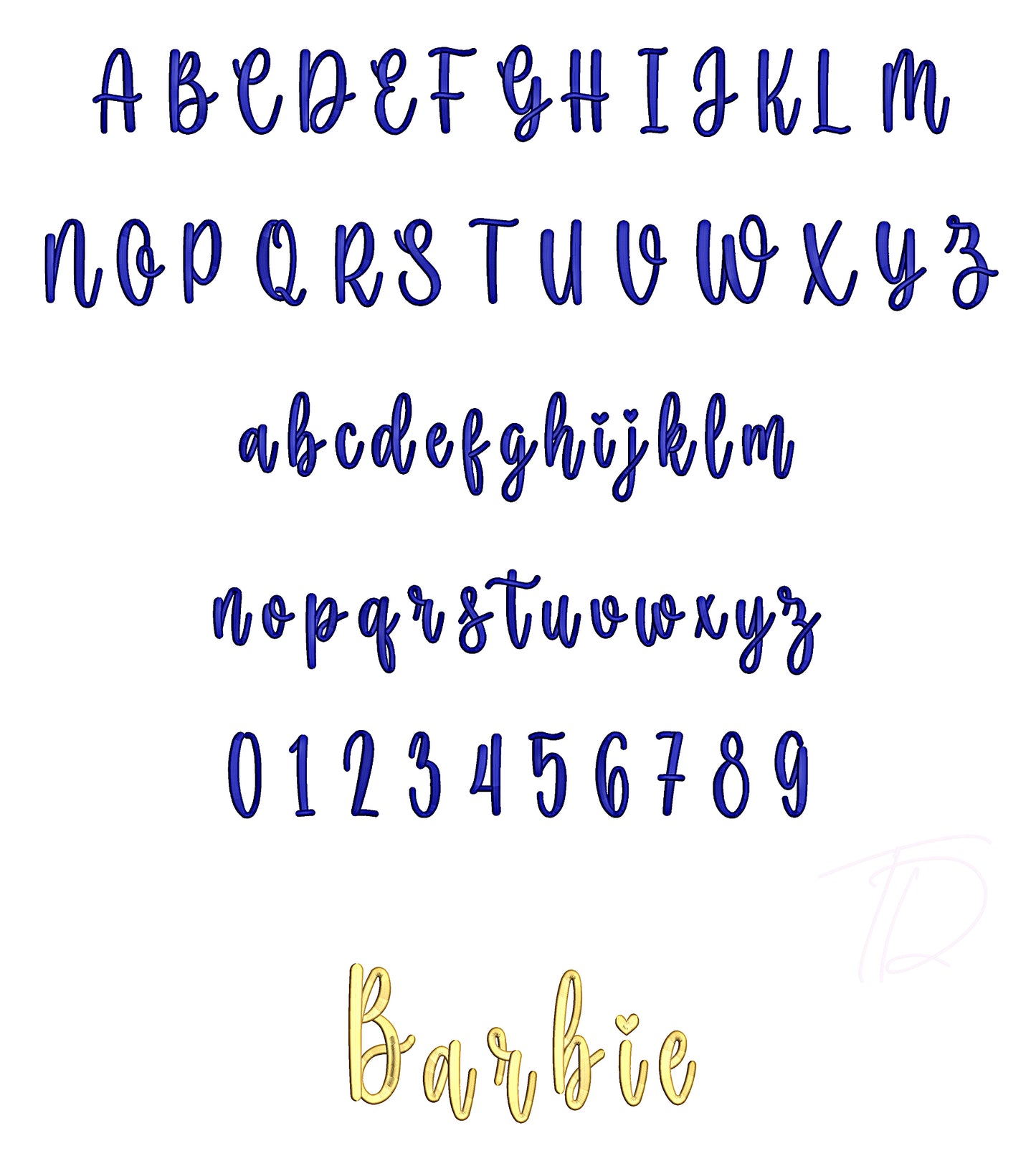 Barbie 3D puff embroidery digital font
