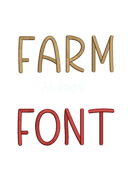 Farm 3D puff embroidery digital font