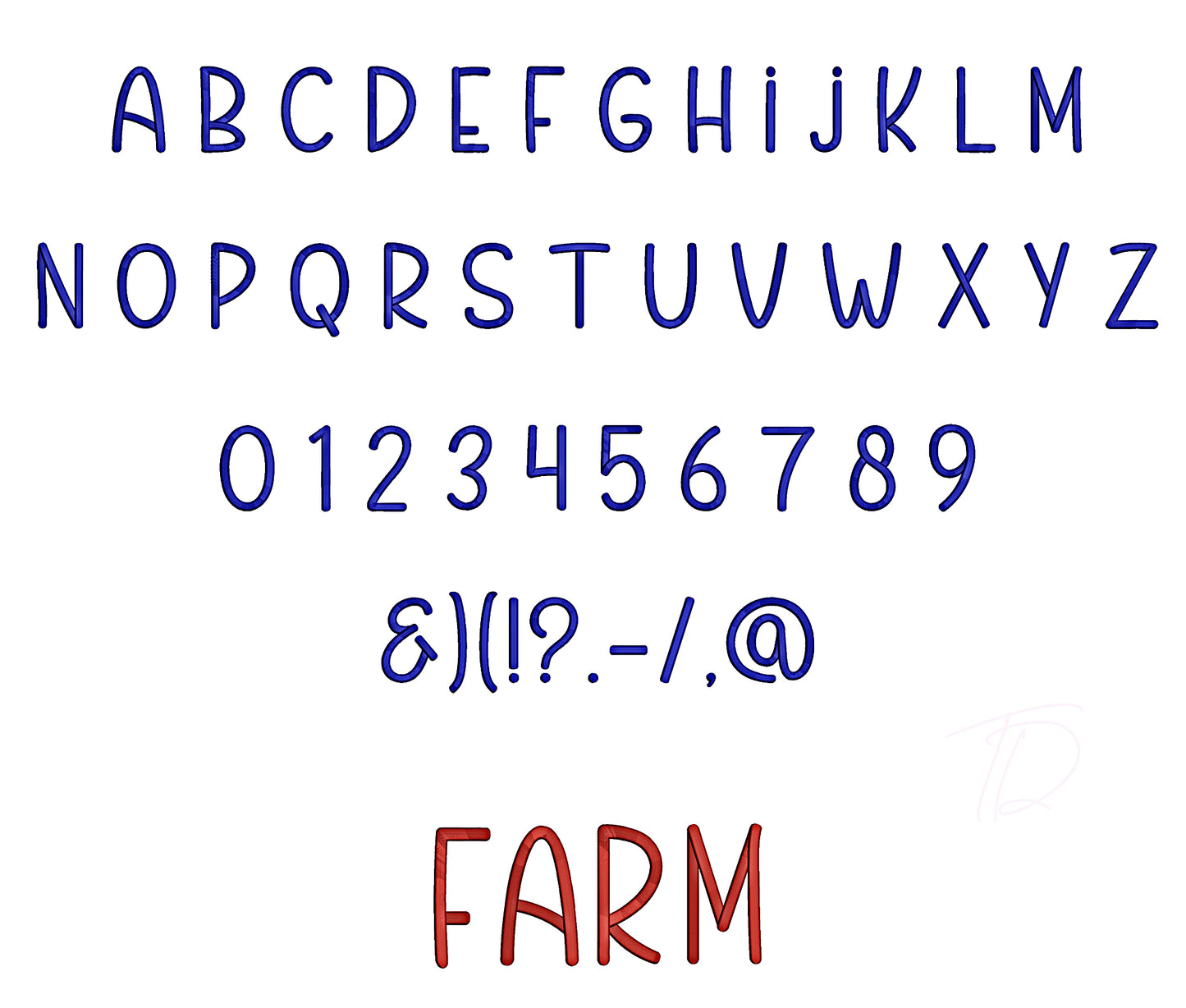 Farm 3D puff embroidery digital font