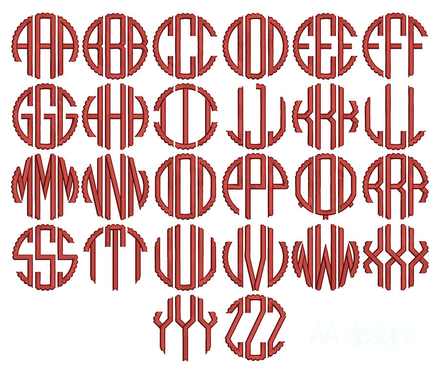 Scalloped Circle Monogram Embroidery Design