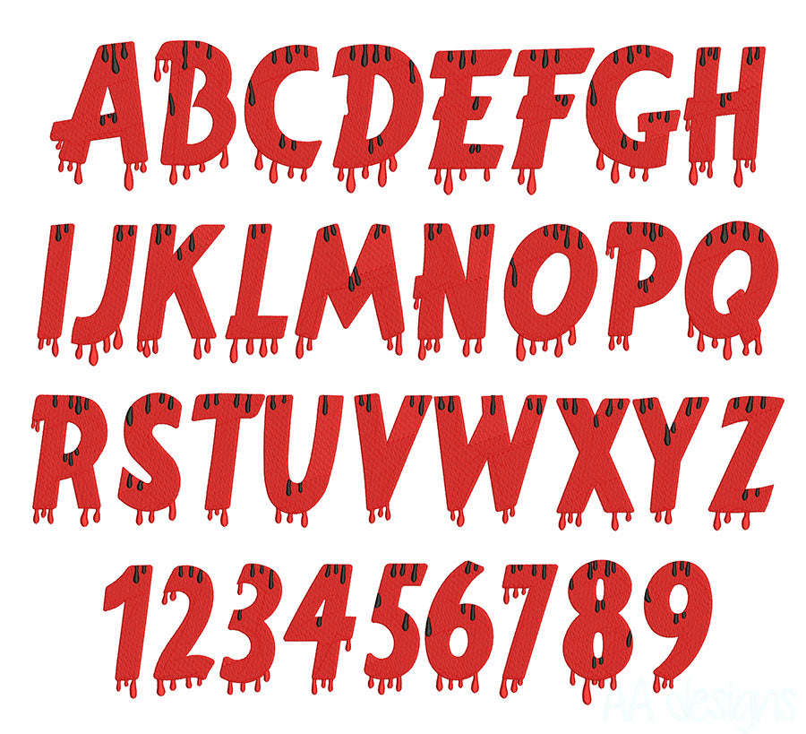 Zombie Embroidery Digital Font for Halloween. DST PES and all other format. BX included