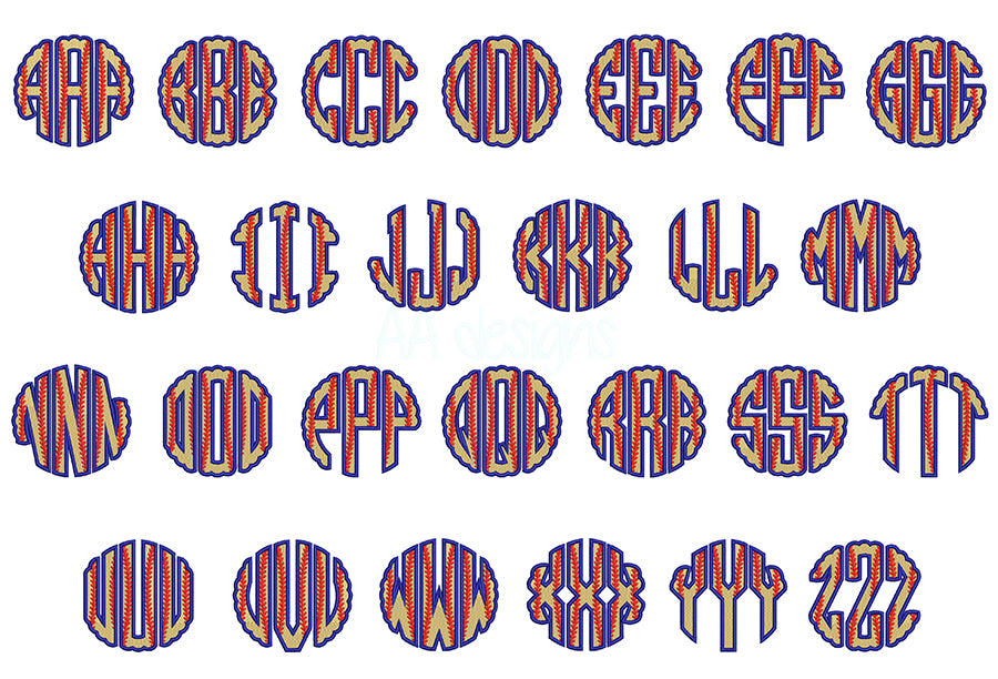 Scallop Baseball Fill Embroidery Font | BX PES DST Instant Download