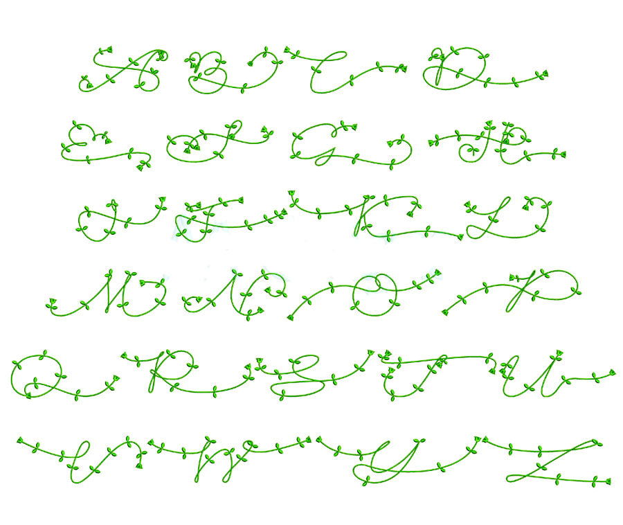Botanical Vine Embroidery Font | Leafy Script Alphabet | BX PES DST