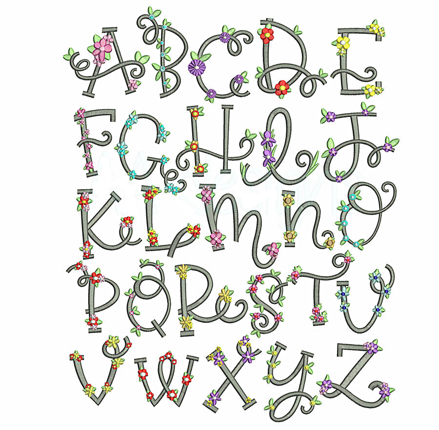 Flower Embroidery Font BX – Whimsical Vine Letters