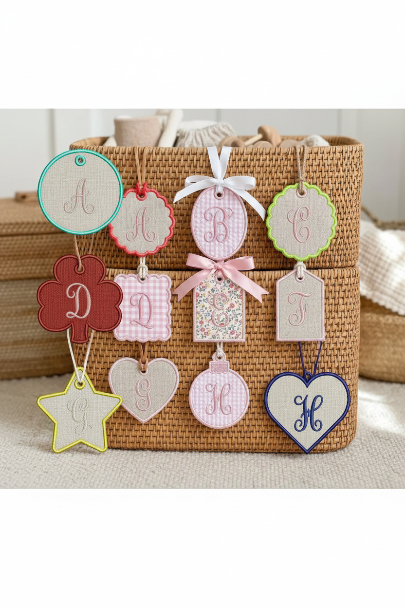 ITH Bag Tag Shapes Applique Bundle - Scalloped Name Tag Embroidery Design