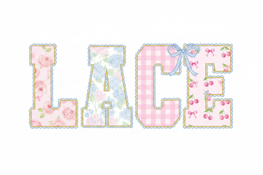 Lace Varsity Applique Embroidery Font - LACE letters with floral patterns