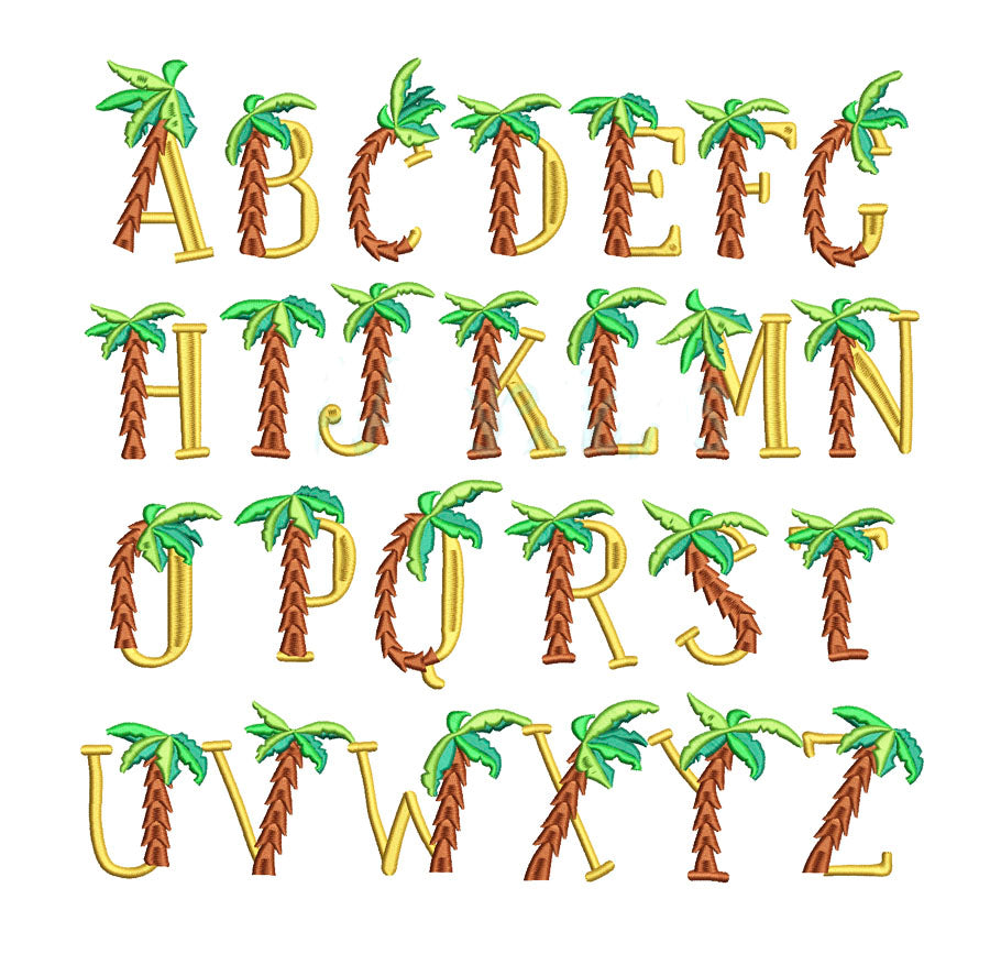Palm Tree Embroidery Digital Font BX
