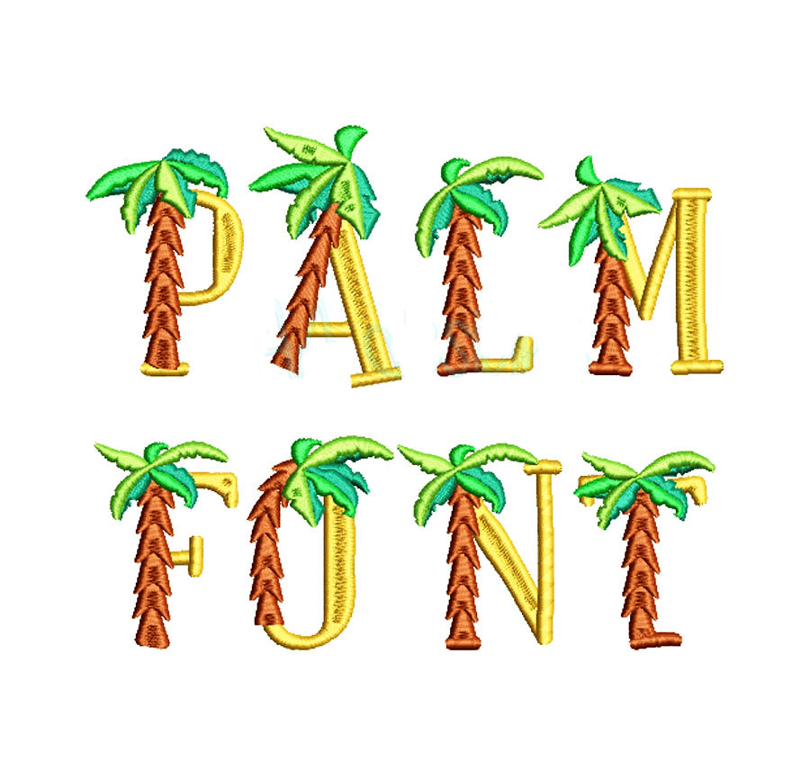 Palm Tree Embroidery Digital Font BX