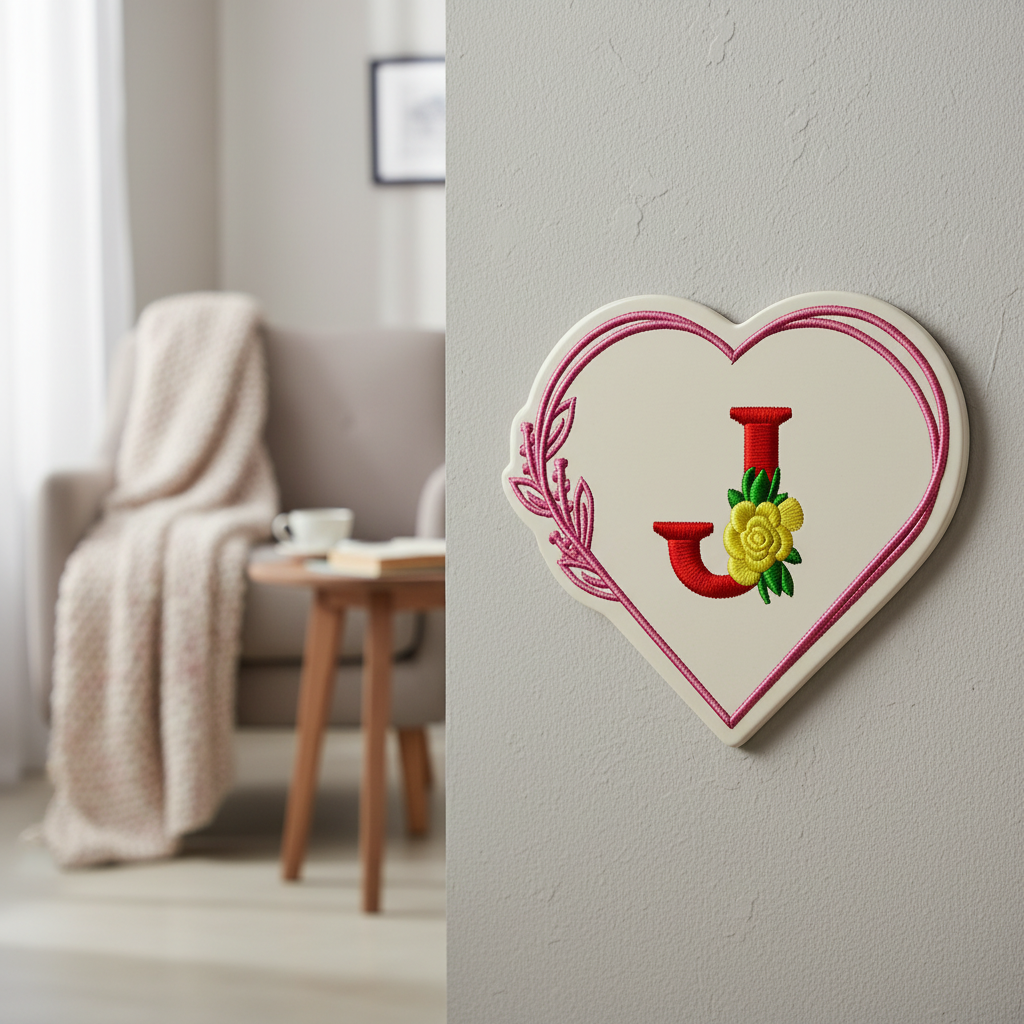 Heart monogram J embroidery home decor