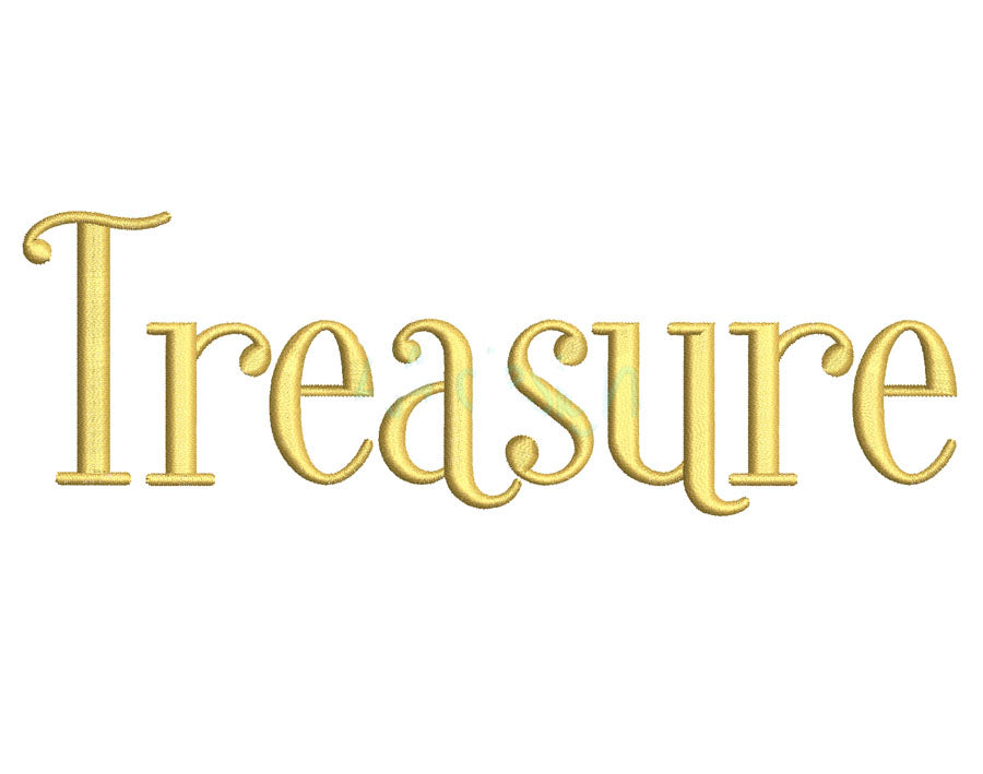Treasure Script Embroidery Font. BX, PES, DST and all files for instant download.