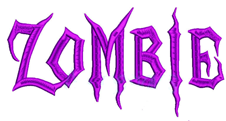 Zombie Halloween embroidery font - purple stitched letters