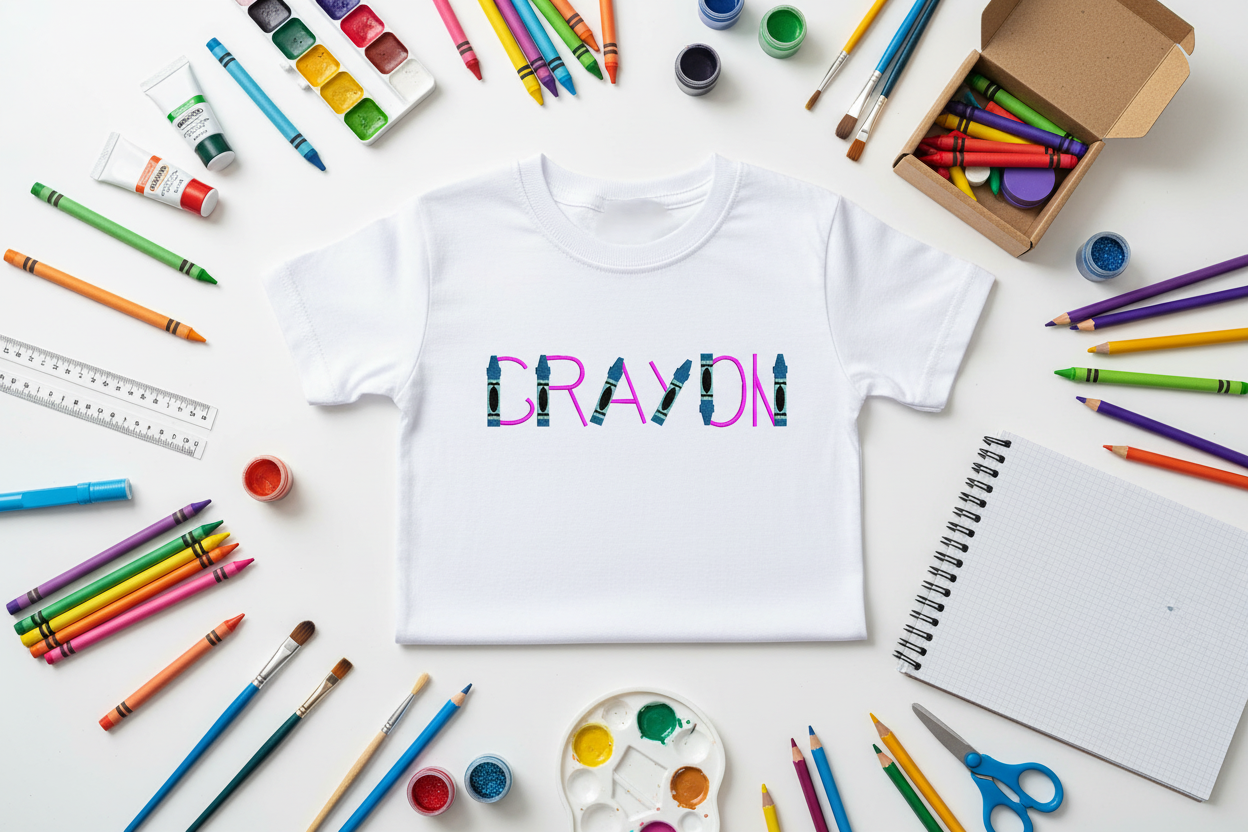 Crayon Font Flat Lay Mockup