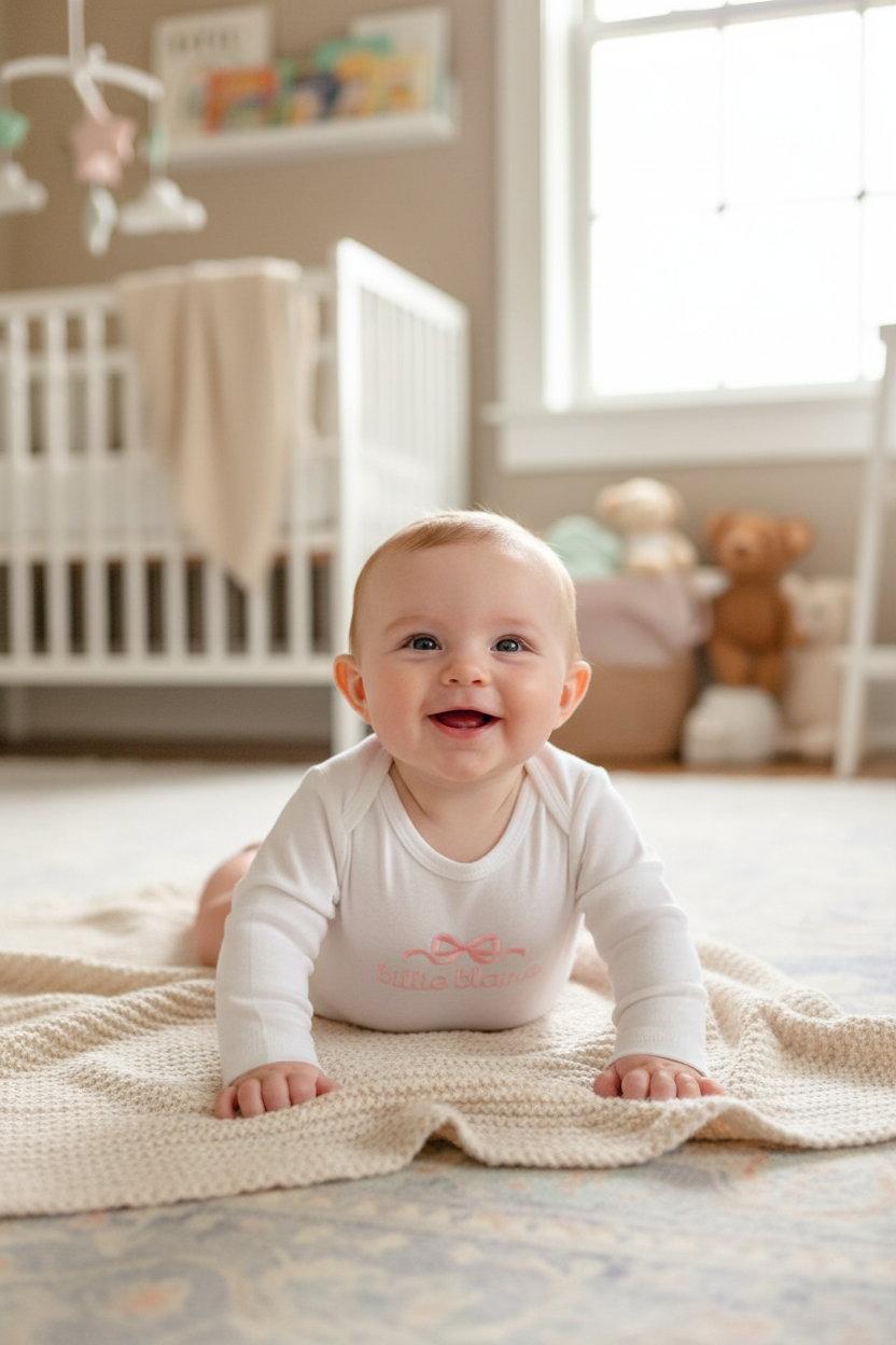 Baby onesie with embroidered bow - lifestyle shot
