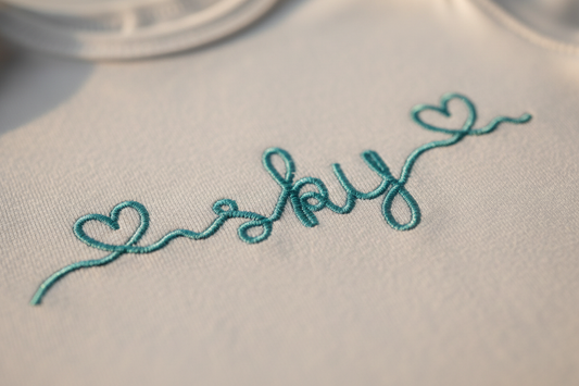 Baby Heart Embroidery Font - Embroidered on baby onesie collar