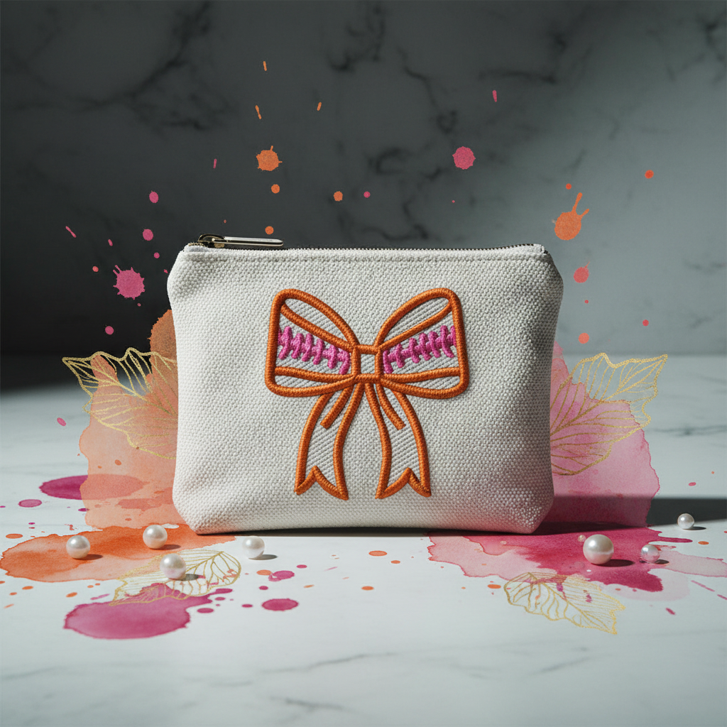 Rugby Bow on zipper pouch - marble editorial