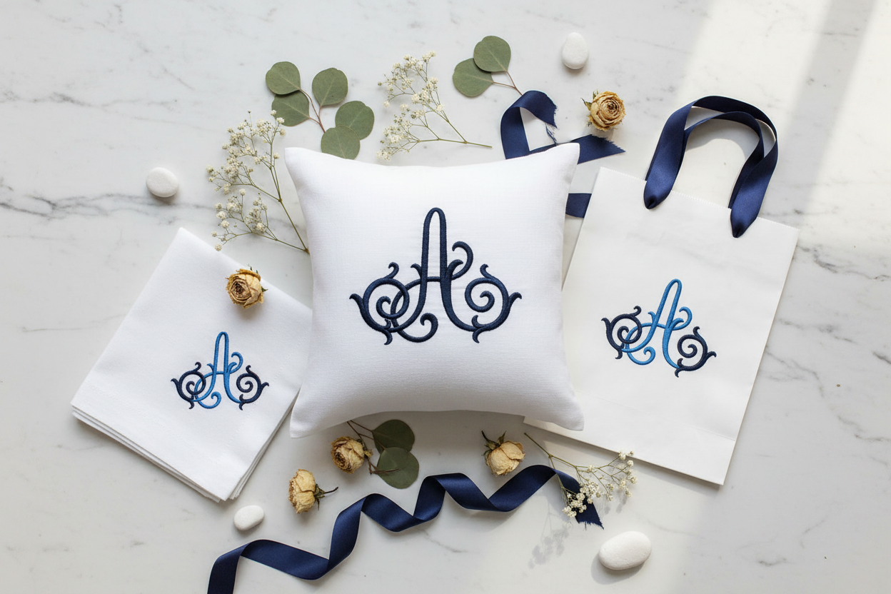 Lala Embroidery Font on decorative items