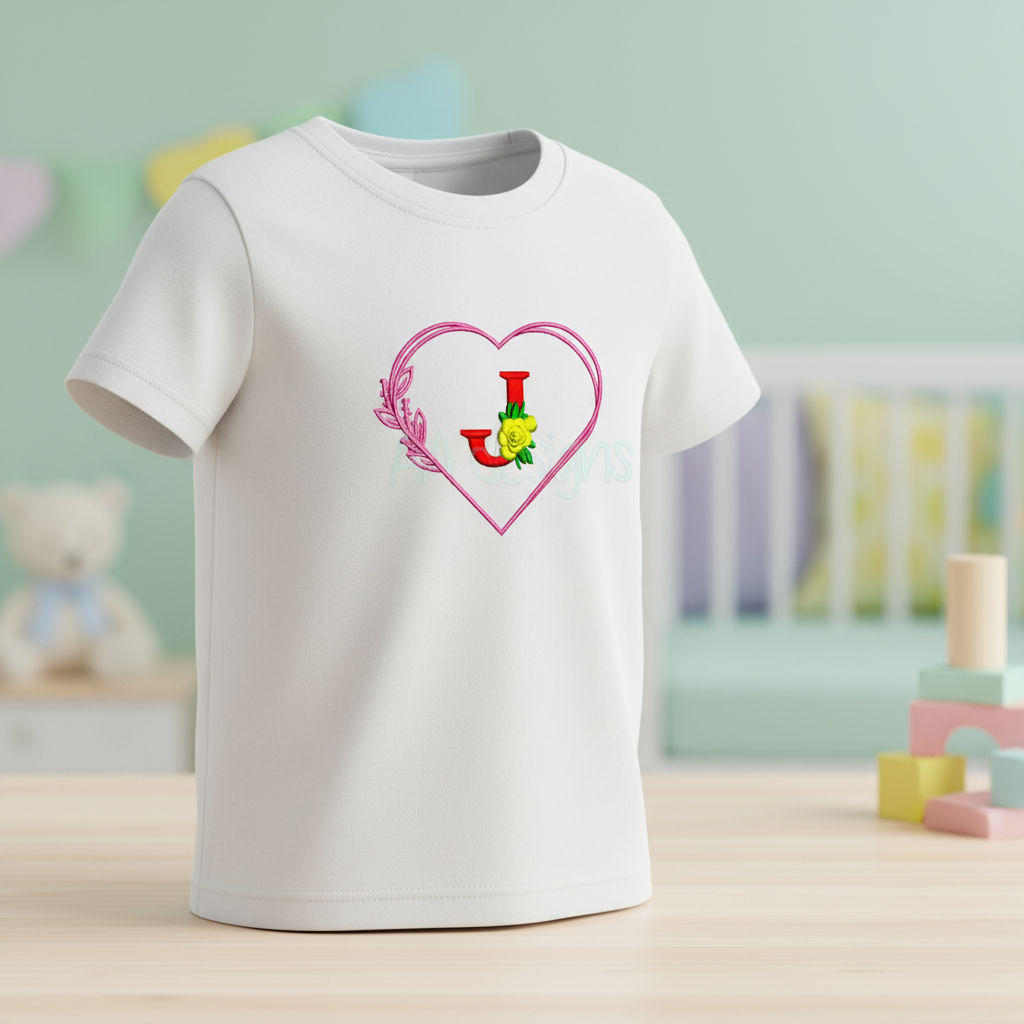 Heart monogram J embroidery kids clothing