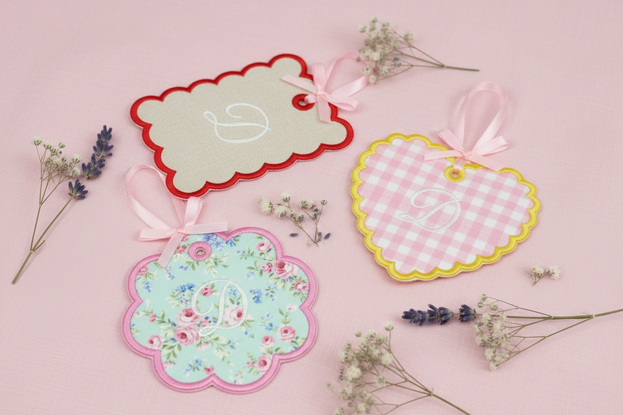 ITH Scallop Bag Tag - Close up 3 shapes with dried lavender