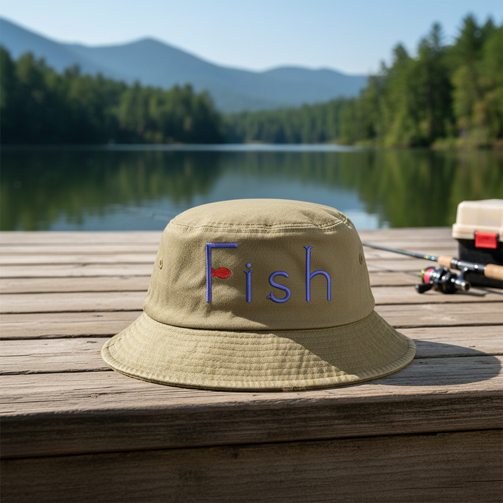 Fish embroidery font on fishing hat