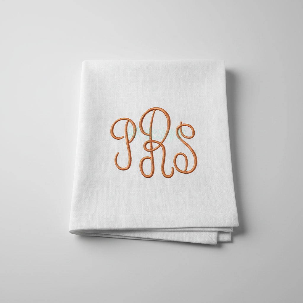 PRS monogram embroidery on napkin