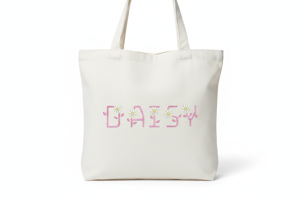 Daisy Font Tote Bag Mockup