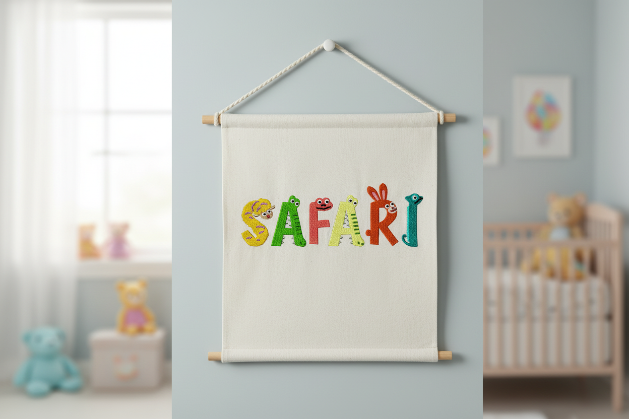Safari embroidery font mockup nursery decor