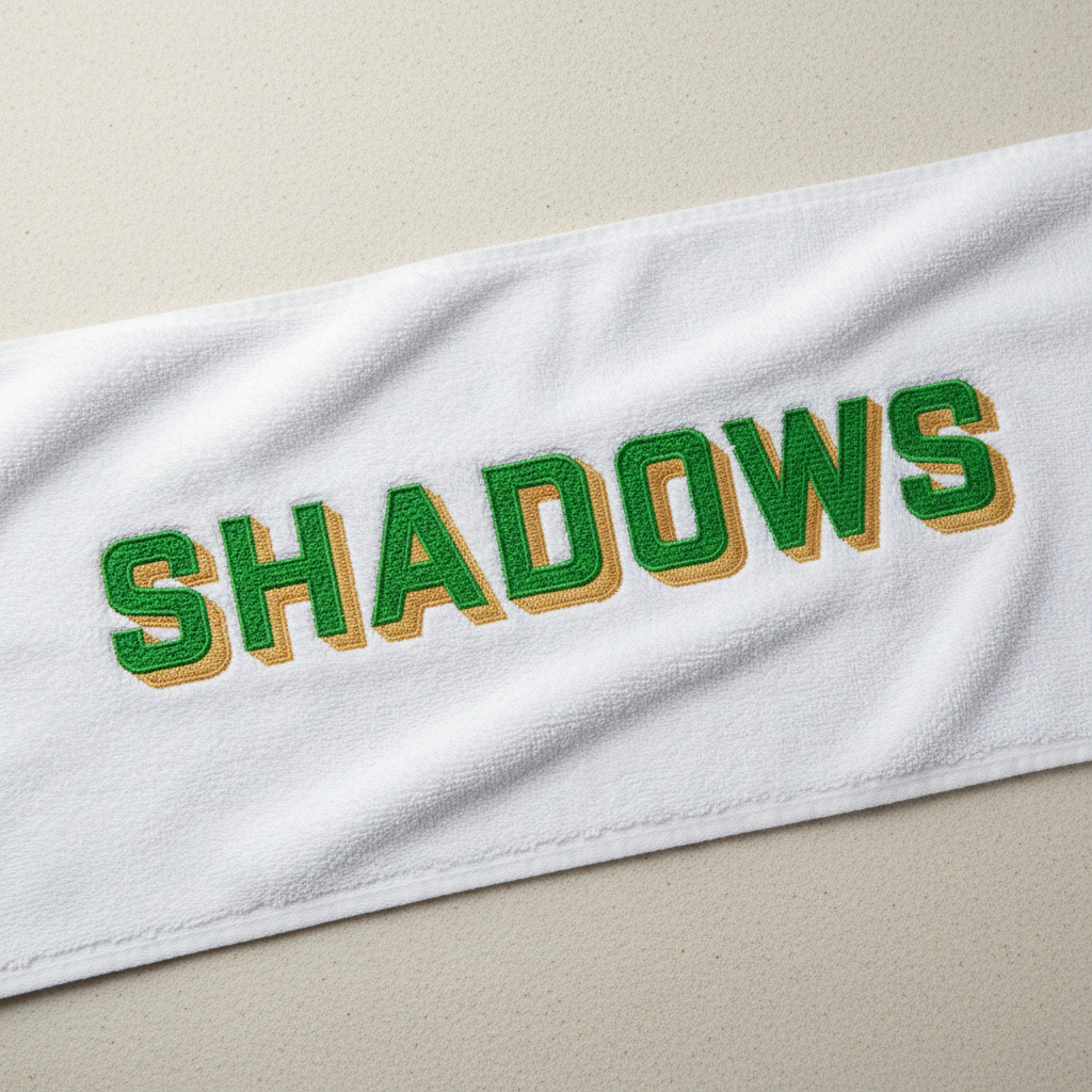 Shadows embroidery font mockup on towel
